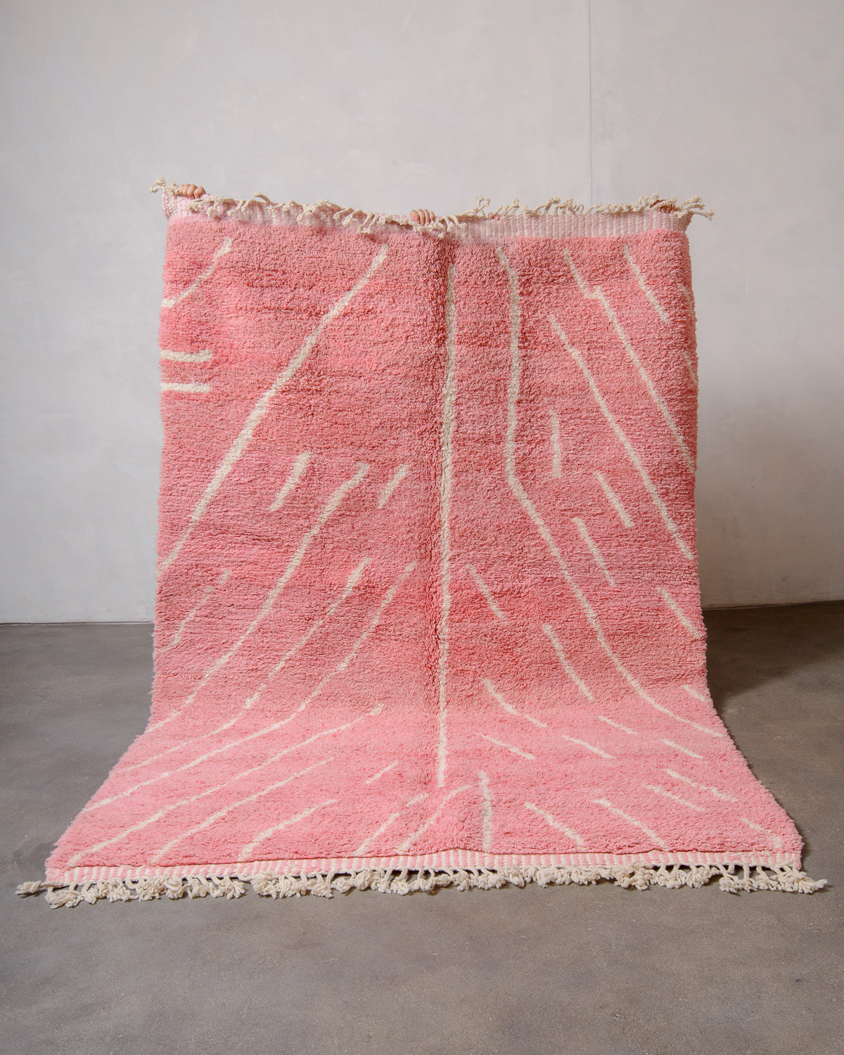 Modern, designer, handcrafted Berber rug from Morocco. Beniourain carpet with beautiful colours and patterns and fluffy wool texture.